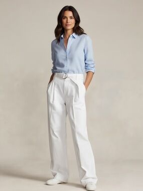 Ralph Lauren Polo Blue Label White Denim Pleated Pants Size 6